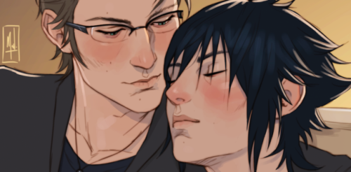 merwild:Some sleepy/comfy Ignoct.Blushing like this, I wonder what kind of dreams Noctis is having… 