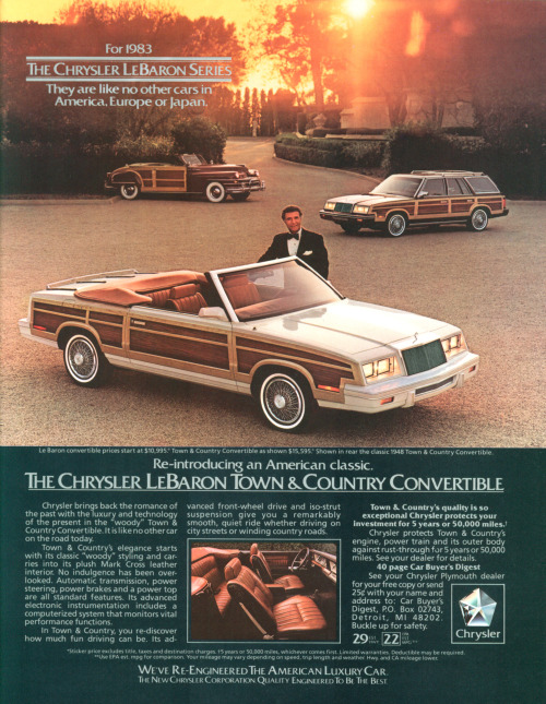 radicallyretro:  1983 Chrysler LeBaron Town &amp; Country Convertible Advertisement