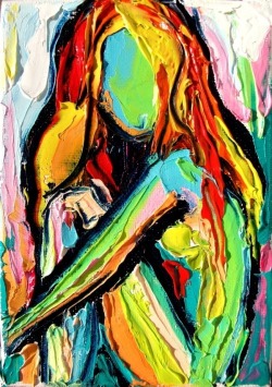 therednative:  Figure painting abstract impasto oil nude art by Aja 5x7 Femme 287 