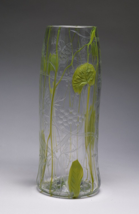 arsvitaest: Tall vase with lily pads and wild carrots Designer: Louis Comfort Tiffany (American, 184