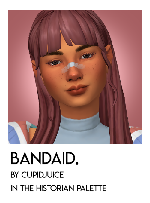 bandaid by @cupidjuiceinfo:56 standalone swatches in serindipitysims’ historian palette (28 tr