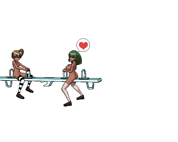 pixel-game-porn:  Lolicon school girl and a busty oppai school girl sharing a tee totter on a playground naked except for their thigh stockings.