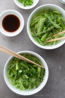 foods4me:  Cucumber Noodles with Asparagus, and Ginger Scallion Sesame Sauce (vegan, gluten free, paleo) 