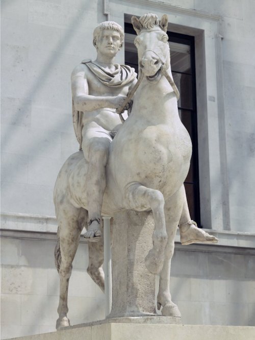 ancientpeoples:  Statue of a Youth on Horseback AD 1-50 Roman The boy’s facial features and hairstyl
