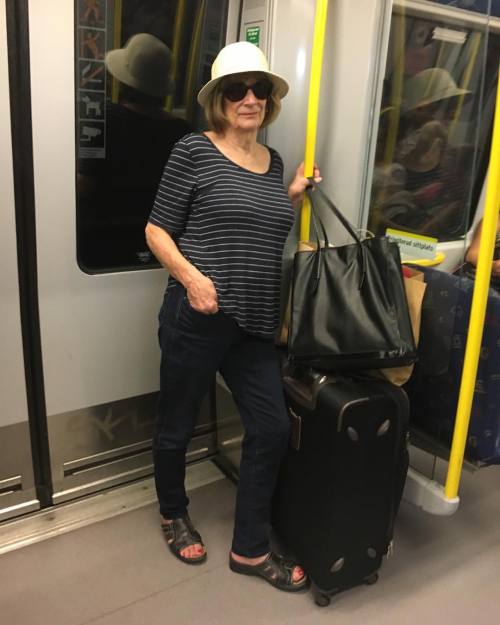 <p>You know those seats for the elderly or disabled that they have on the trains? Yeah well, no one ever offers one to her. #mymomisabadass #nofilterneeded #stockholm #motherdaughterroadtrip  (at Gullmarsplan T-Bana)</p>