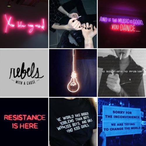 Requested by anon“Lesbian moodboard with Neon Signs, Grunge, and 90s Rebel Theme”