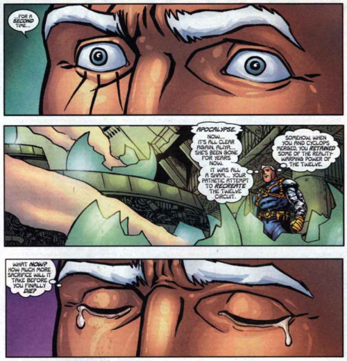 Cable drawn without his facial scars, especially egregious as they’re show just two panels ear
