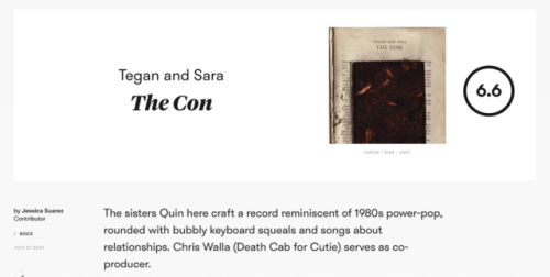 isitbetterthanemotion:Is it better than E•MO•TION?: Tegan and Sara: The ConPitchfork ratin