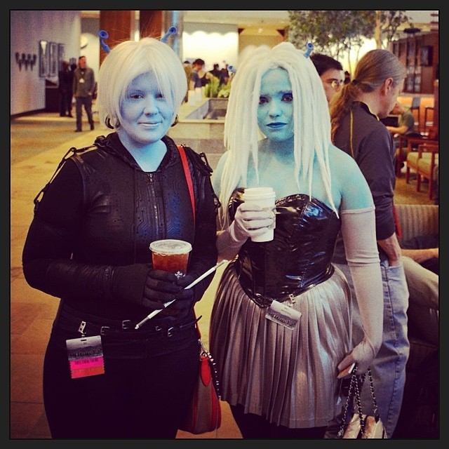 #tbt me and @thefartheststar ell as #andorians at #Arisia a little while ago. I was trying a new shade of blue because “what’s the worst that could happen?” Right? 😭 #cosplay #throwbackthursday #startrek #tos #andorian #scifi #trekkie