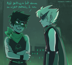 ikimaru:  that’s what happens when u flirt with your rival instead of catching bad guys superhero au 