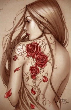 inspirationofelves:  Rose tattoo colored