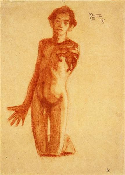 egonschiele-art:   Kneeling Young Man   1908   Egon Schiele   