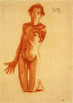 egonschiele-art:   Kneeling Young Man   1908