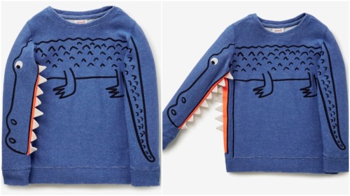 laughingsquid:A Clever Kids Sweater With a Crocodile That Opens Its Jaws Whenever the Right Arm Is R