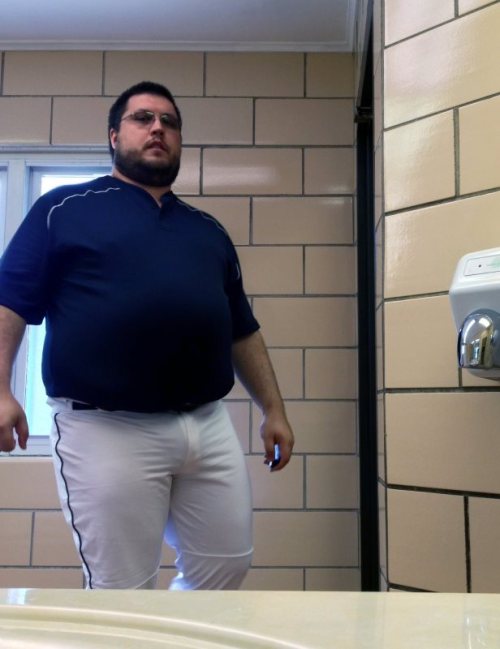 cubziz:  Decided to wear my baseball uniform when driving back into town yesterday. Caught a glimpse of myself in the mirror at the rest stop, so snapped a few pics. Thought of you all and figured I’d share. (And before anyone asks, no I wasn’t wearing