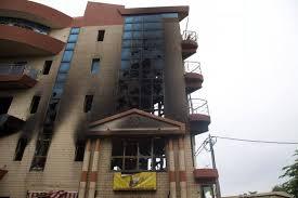 A building owned by Malian Minister of Justice Kassim Tapo in Bamako, Mali, after it was burned and 