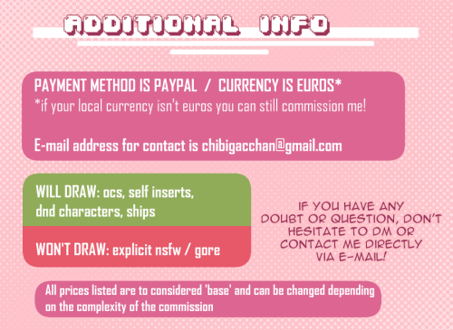 chibigaia-art: New commission sheet! And some additional - additional info:If you want a commission 