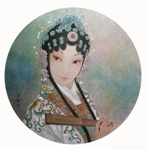 Portraitures of Dan by Gongbi artist Zhou Xue(周雪). The Dan (旦) refers to any female role in Peking o