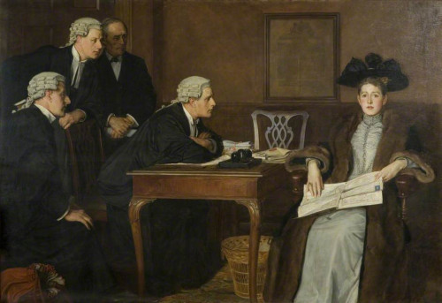 Defendant and Counsel (1895). William Frederick Yeames (English, 1835-1918). Oil on canvas. Bristol 