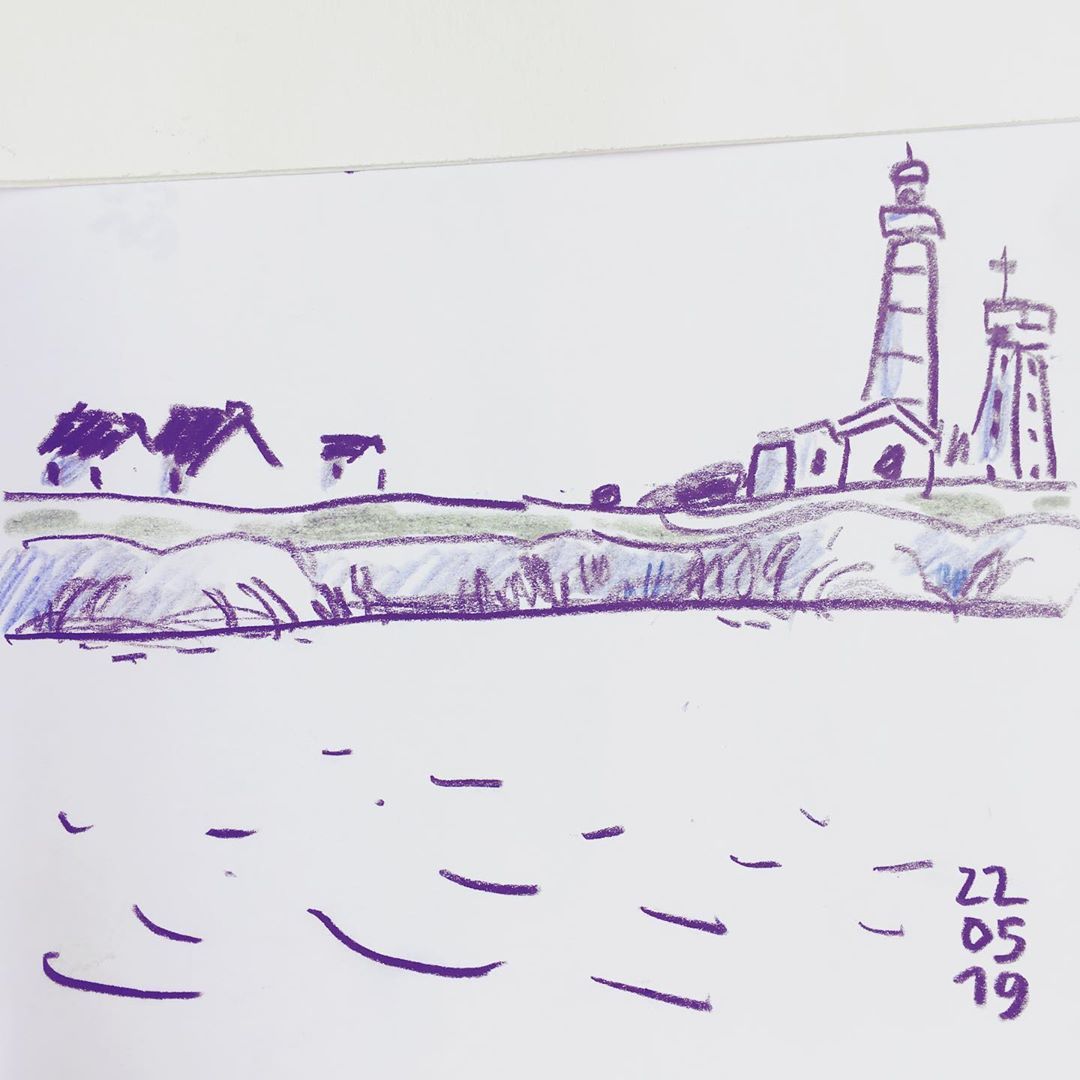 drawing on the ferry #coast #sketchbook #sketch #landscape #hills #lighthouse #brittany #bretagne #finisterre #ouessant #pennarbed https://www.instagram.com/p/BxrV07unOdn/?igshid=1bk781020a4pj