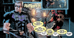 why-i-love-comics:  A X #8 - “Hawkeye   Deadpool”  written by Christopher Hastingsart by Reilly Brown  