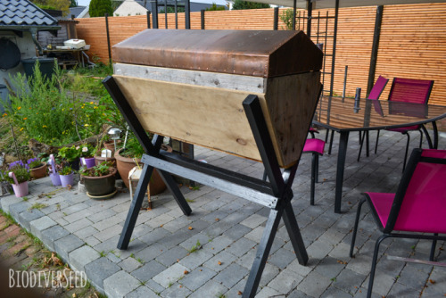 biodiverseed:Top Bar Beehive: Now with a Roof!We started out with a salvaged piece of copper, and to