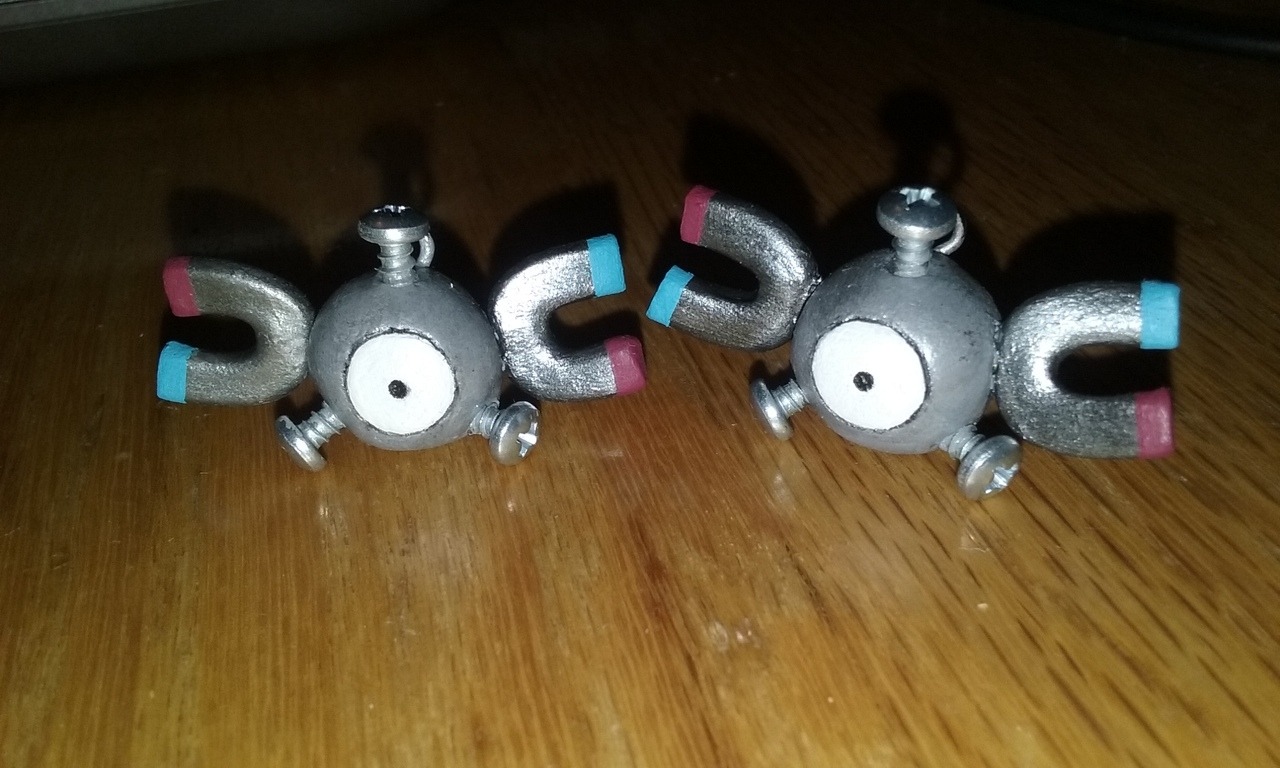 bonkalore: 2 of the pokemon I’ve been working on! The magnemite will be earrings