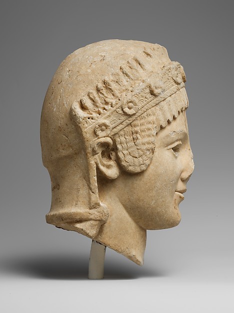 mythologer:Marble head of Athena (source: the Met)The goddess Athena is represented in an archaistic