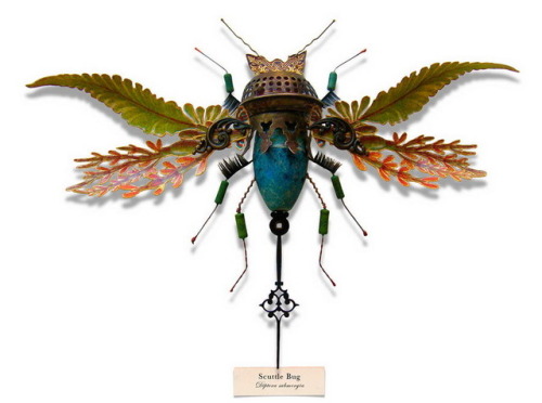 British artist Mark Oliver crafts his “Litter Bugs” from trash and found objects. 