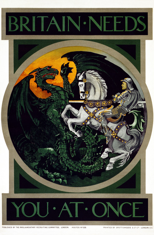 historylover1230: British WW1 poster showing St. George slaying the dragon. 1915.