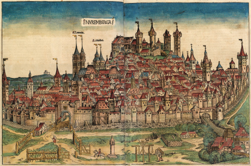 openmarginalis:  “Woodcut of Nuremberg from the Nuremberg Chronicle” by Hartmann Schedel and illustration by Michel Wolgemut and Wilhelm Pleydenwurff, Germany c. 1493 via Wikimedia Commons, Public Domain