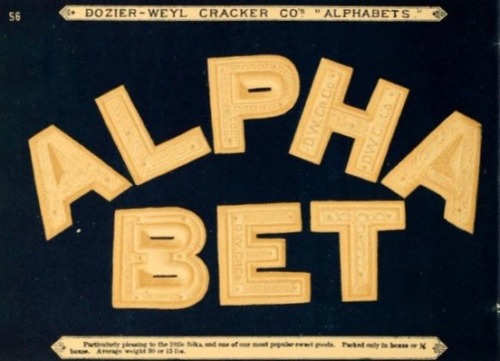 nemfrog:  Alphabet crackers, “particularly pleasing to the little folk.” Descriptive sample book of 