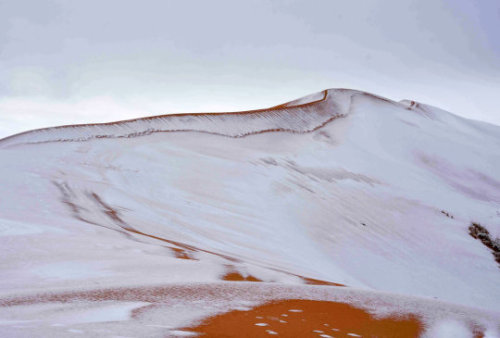 Snow in the Sahara Desert -  photo by  Zineddine Hashas/Geoff Robinson