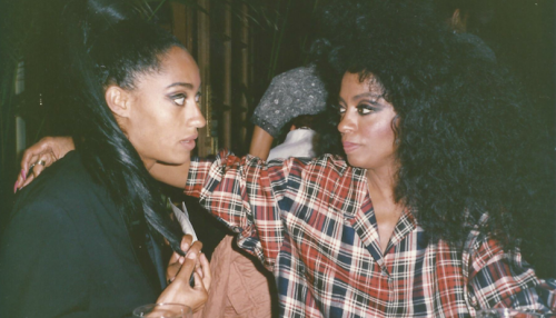 tracee ellis ross and her mother diana backstage at thierry mugler’s s/s fashion show, 1991