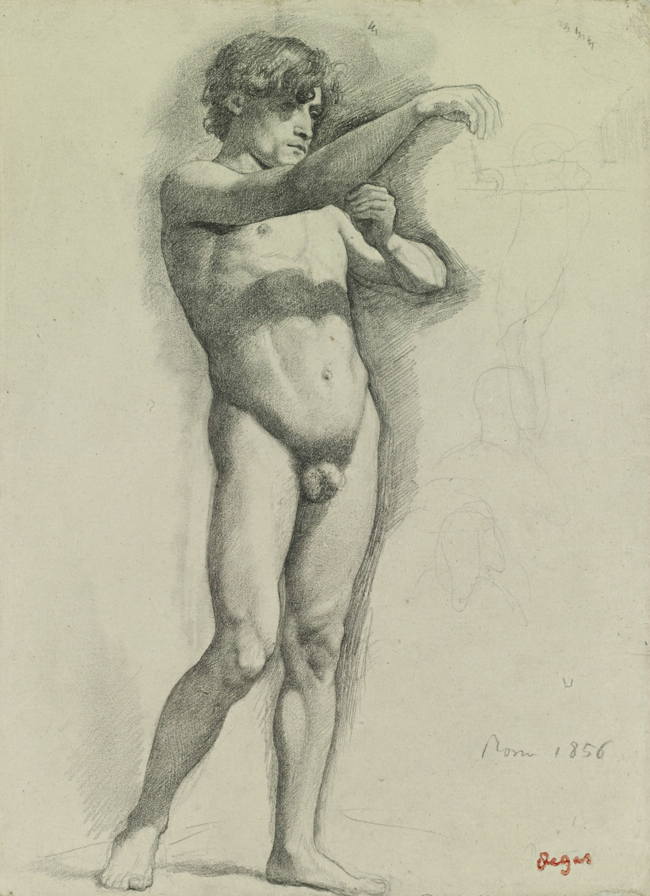 hadrian6:  HOMME NU, LE BRAS DROIT LEVÉ.    1856.Edgar Degas. French 1834-1917.