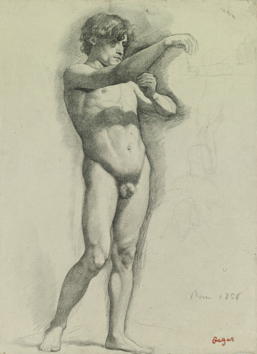 hadrian6:  HOMME NU, LE BRAS DROIT LEVÉ.    1856.Edgar Degas. French 1834-1917. pencil/paper. Sotheby’s May 2013.http://hadrian6.tumblr.com  