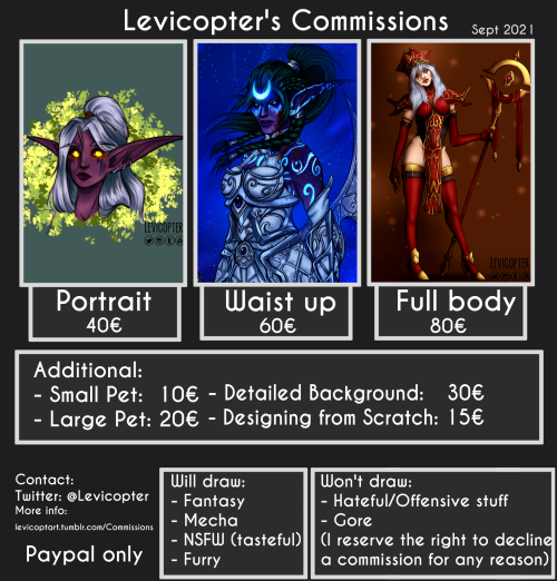 September started so here is my new commission sheet! I have 3 free spots for commissions right now 