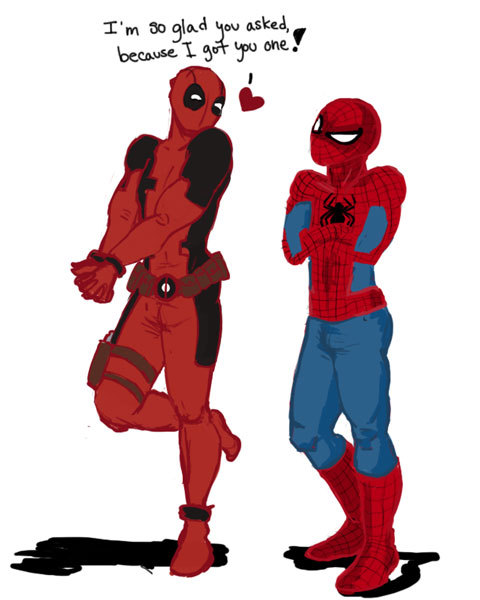 thegirlwithrocketshiptattoos:  Wade went into Peter’s place and stole all his pillows.Peter