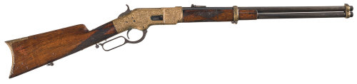 An engraved Winchester Model 1866 lever action rifle.Inscribed Adolfo Berrin en Lima.  Adolfo Berrin