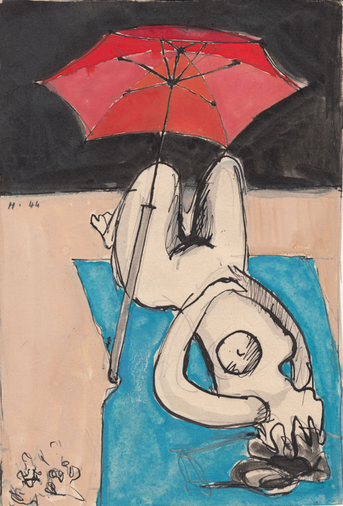 lawrenceleemagnuson:Jean Hélion (France 1904-1987)Nu d’Amagansett (1944)watercolor 30 x 22.5 cm