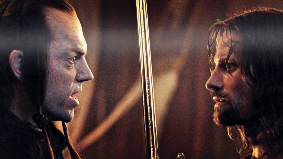 l-o-t-r:  Elrond: “Ónen i-Estel Edain.” (I give hope to Men). Aragorn: “Ú-chebin