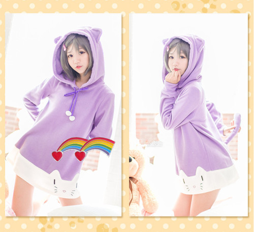 Kawaii Lavender Cat Ears Hoodie - $38.70