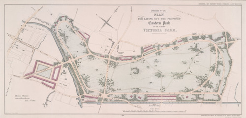 Proposal for the layout of Victoria Park in London (1841), four years before the park opened.