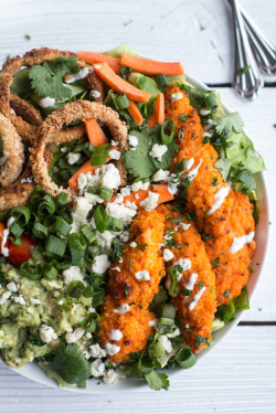 do-not-touch-my-food:  Buffalo Chicken, Guacamole and Onion Ring Salad