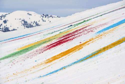 herbvn - Olaf Breuning colors snowy mountainside in Gstaad,...
