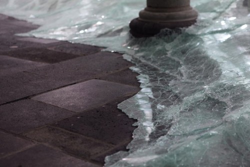  Aerial | Baptise Debombourg. Shattering glass flooding into a room of Brauweiler Abbey in Germany. 