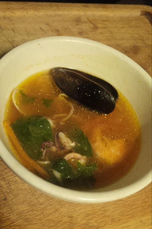 Here’s a quick and healthy soup idea - I picked up a $5.00 packet of flash frozen mixed seafoo