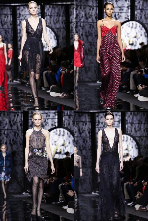 Jessica Stam, Grace Mahary, Hanne Gaby Odiele, and Katlin Aas walk Diane von Furstenberg Fall 2015