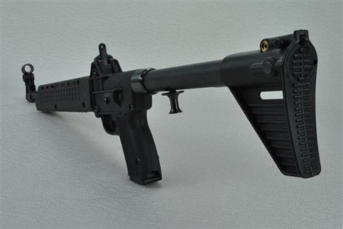 gunrunnerhell:  Kel-Tec Sub 2000 A carbine that actually folds in half, making it very compact. Available in either 9x19mm or .40 S&W, it uses magazines from either Glock, Beretta, SIG and Smith & Wesson. Made mostly of polymer, the Sub-2000