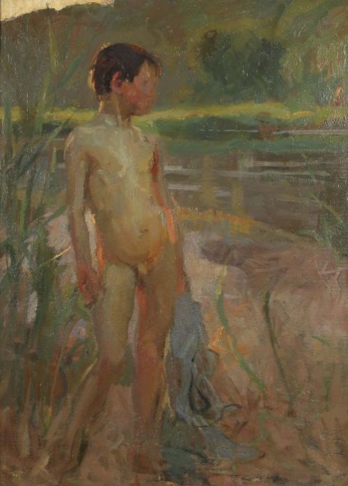 fabriciusitalicus:Landsberger, Christian Adam, (Ebingen 1862 -.. 1927 Stuttgart),  "Bather boy on the Danube", 